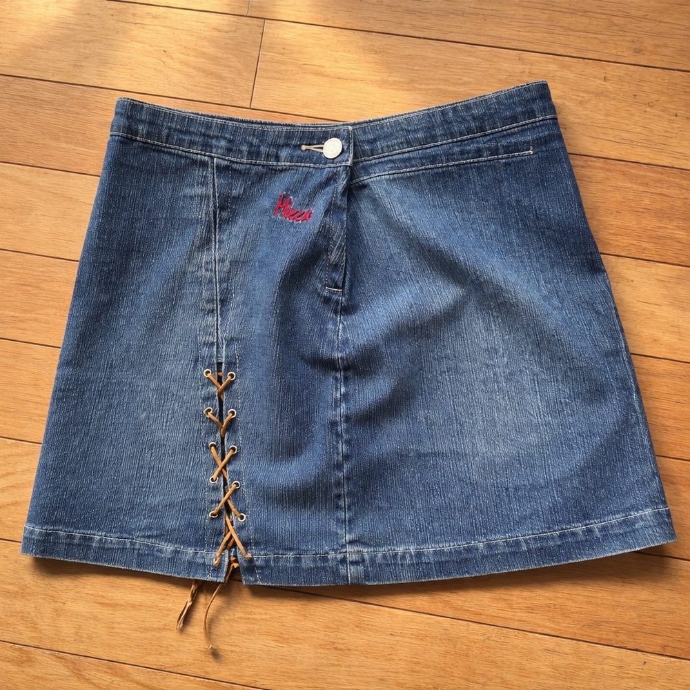 Vintage Y2K Mecca Femme Denim Lace-Up Mini Skirt Streetwear